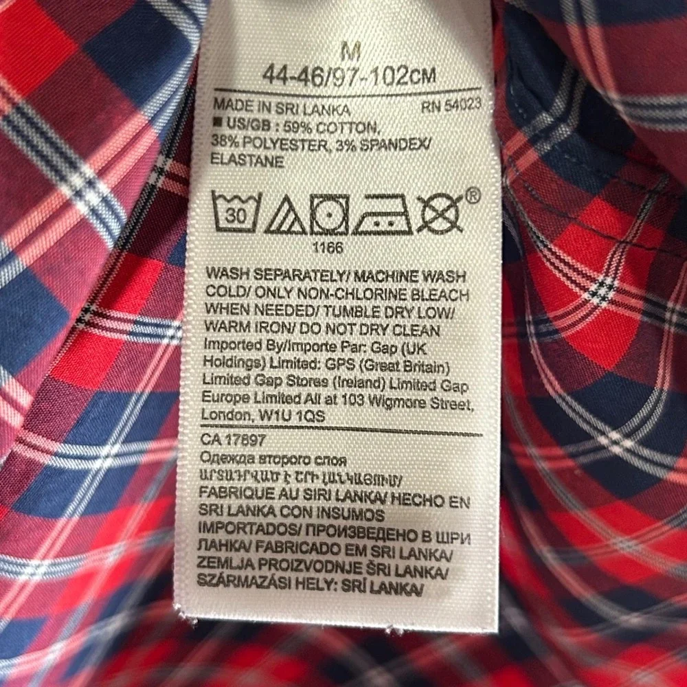 Banana Republic Mens Slim Flex Fit Tech Stretch Cotton Plaid Shirt Red Navy M